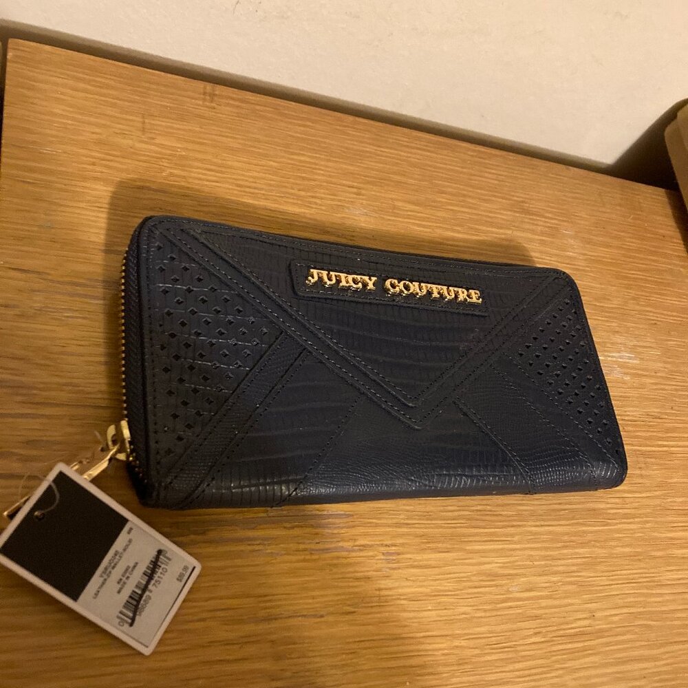 juicy couture navy blue leather zip around wallet new with tags, Y2k